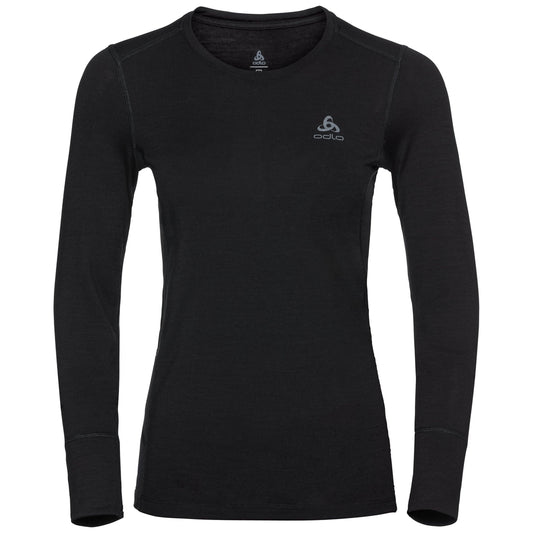 Odlo Women's NATURAL 100% MERINO WARM Long-Sleeve Base Layer Top Black-Black