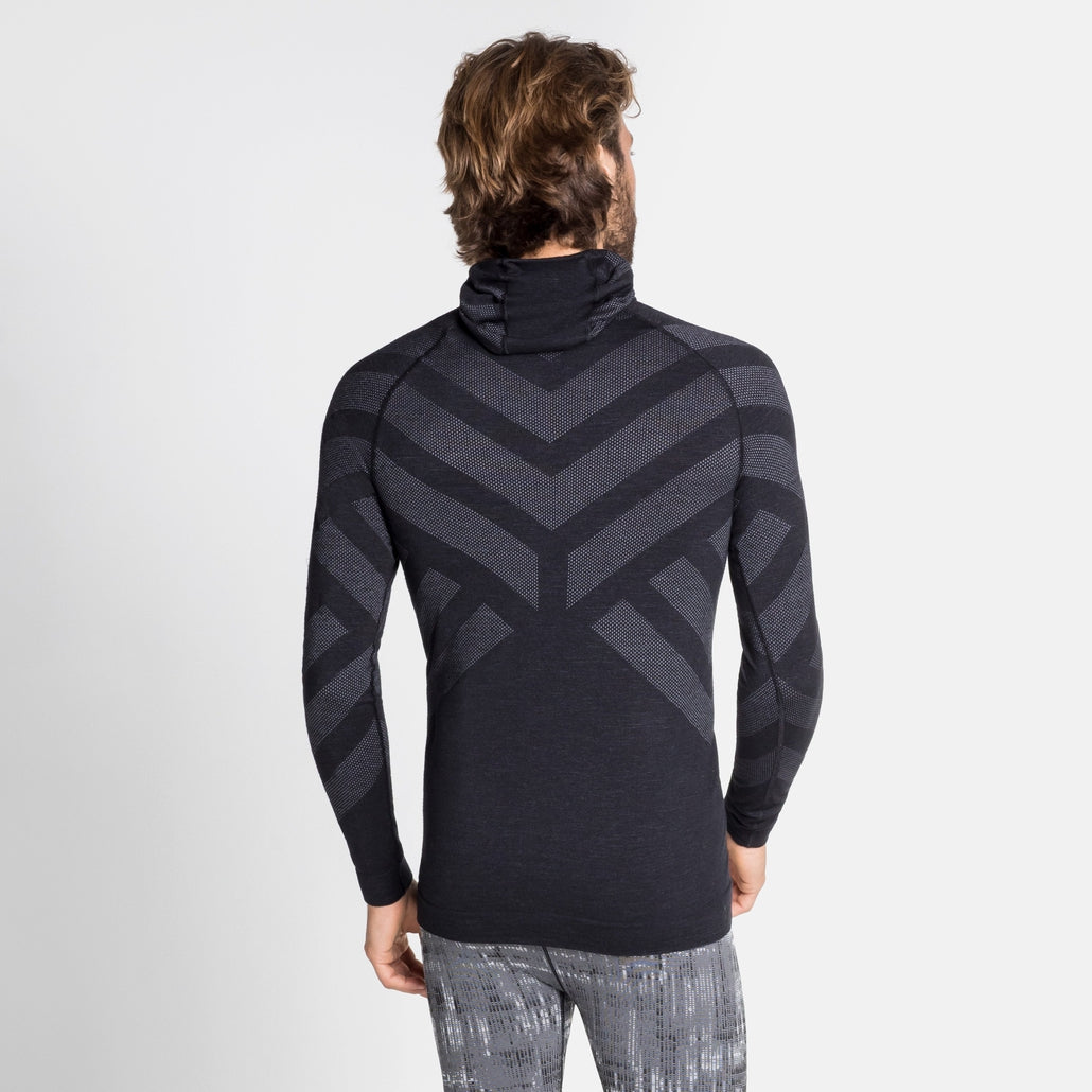 Odlo Men's NATURAL + KINSHIP WARM Base Layer with Facemask - Black Melange