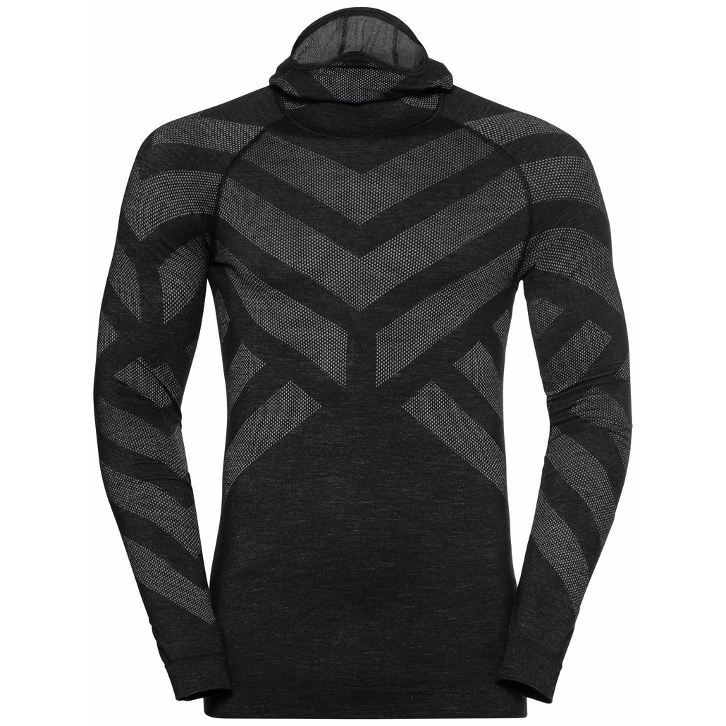 Odlo Men's NATURAL + KINSHIP WARM Base Layer with Facemask - Black Melange