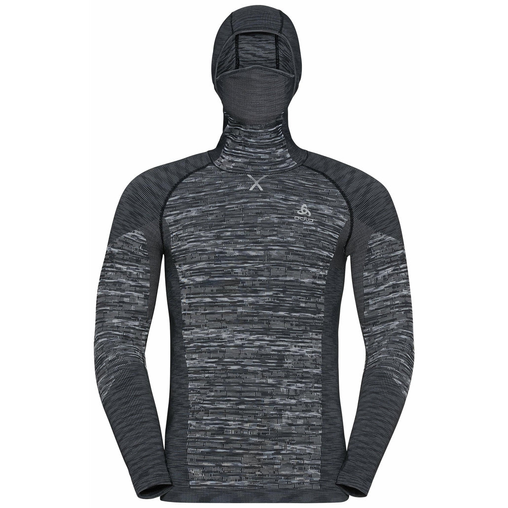 Odlo Men`s The Blackcomb ECO long sleeve base layer top with facemask - Black Space Dye