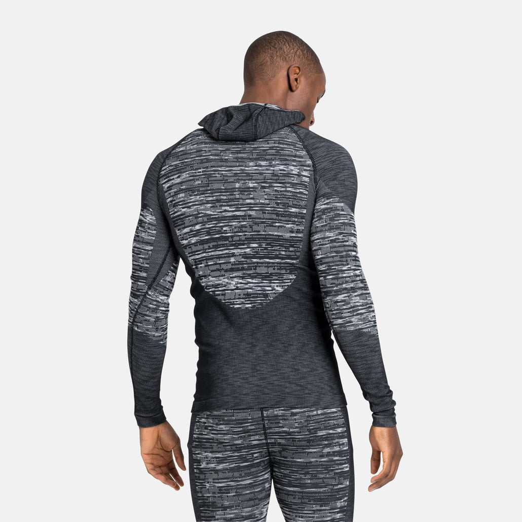 Odlo Men`s The Blackcomb ECO long sleeve base layer top with facemask - Black Space Dye