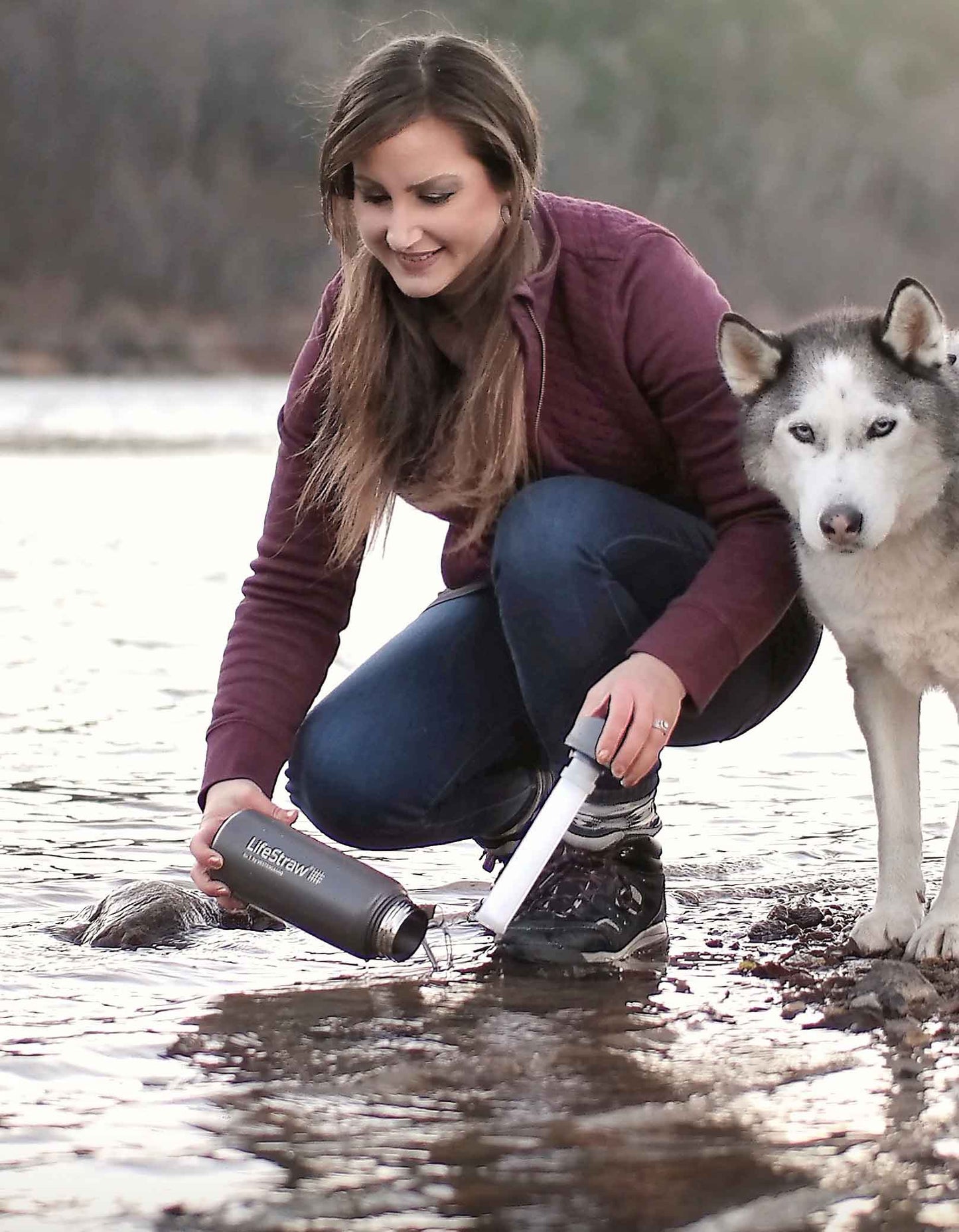 Bouteille d'eau en acier inoxydable Lifestraw Go avec filtre intégré 700 ml - Bleu