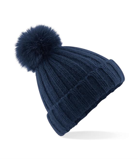 Beechfield VERBIER Fur Pom Pom Beanie - Navy