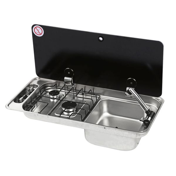 CAN Randi Hob & RH Sink 716 x 340mm (Single Glass Lid / 2 Burners / Piezo)
