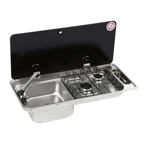 CAN Randi Hob & LH Sink 716 x 340mm (Single Glass Lid / 2 Burners / Piezo)