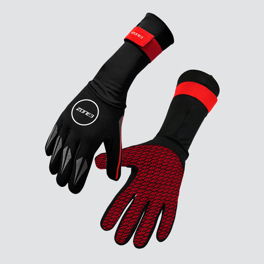 Zone3 Gants de natation en néoprène Petit Noir/Rouge