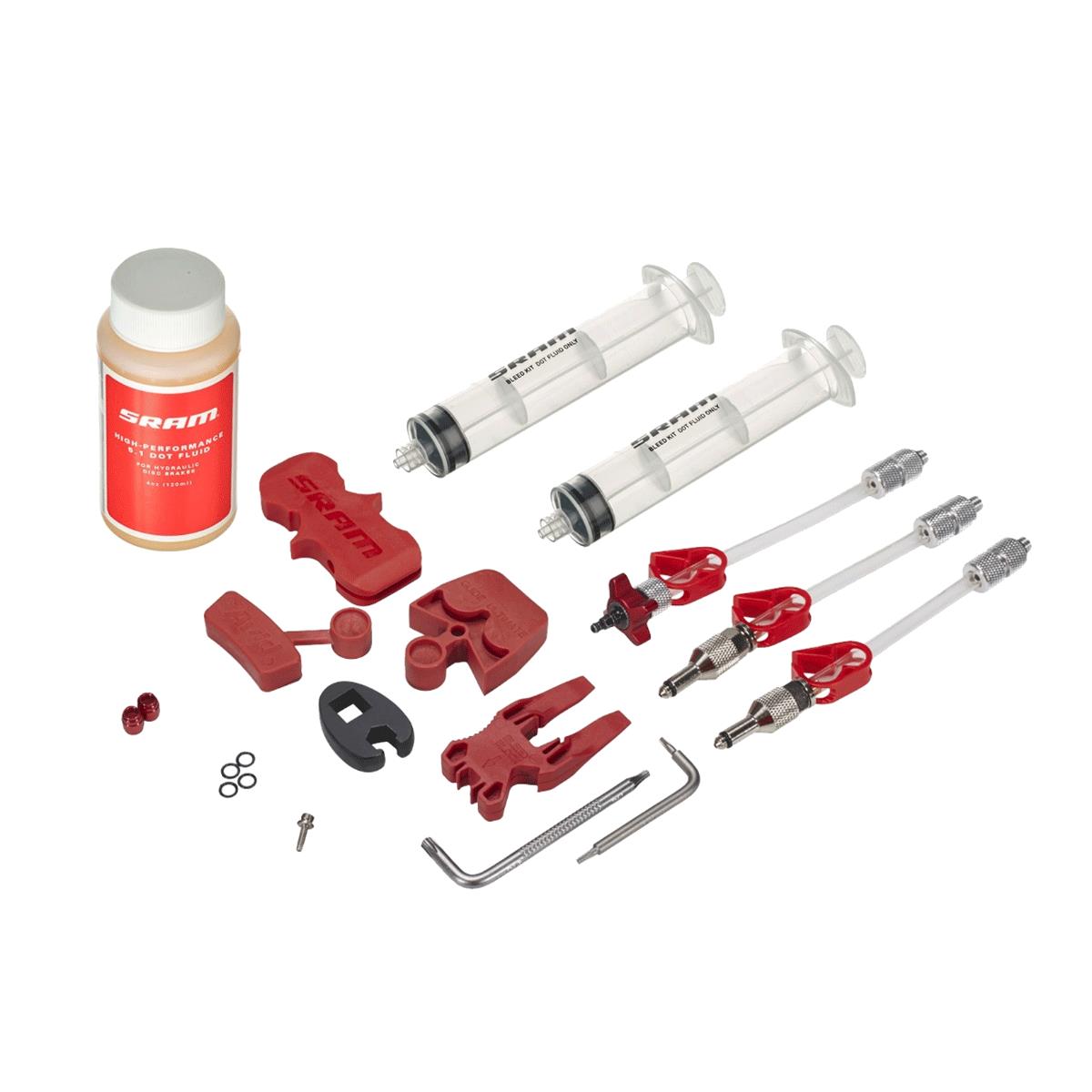 SRAM STANDARD-BREMSENENTLÜFTUNGSATZ (INKLUSIVE 2 SPRITZEN/ANSCHLÜSSE, ENTLÜFTUNGSBLOCK, TORX-WERKZEUG, CROWFOOT, BLEEDING EDGE FITTING, DOT5.1 HYDRAULIKFLÜSSIGKEIT) – SRAM X0/ XX/ GUIDE/LEVEL/CODE/HYDROR/G2