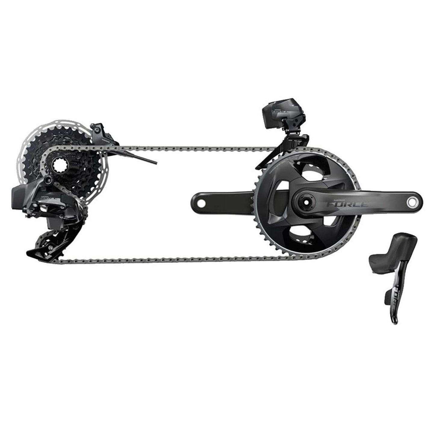 SRAM FORCE ETAP AXS 2X D1 ELECTRONIC HRD FM-Gruppe – CENTRELOCK-ROTOREN (SCHALT-/HYD-SCHEIBENBREMSE, 2-TEILIGES CAL, REARDER & BATT, FRONTDER & BATT, 160 ROTORS CLX TI CENTERLOCKING, LADEGERÄT/KABEL & KURZANLEITUNG)