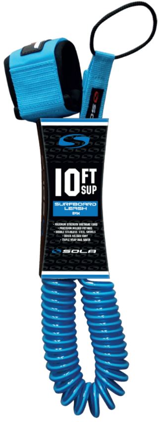 Sola 8mm SUP Coil Leash - 10ft - Aqua