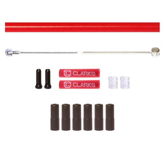 CLARKS UNIVERSAL S/S FRONT & REAR BRAKE CABLE KIT W/P2 RED OUTER CASING