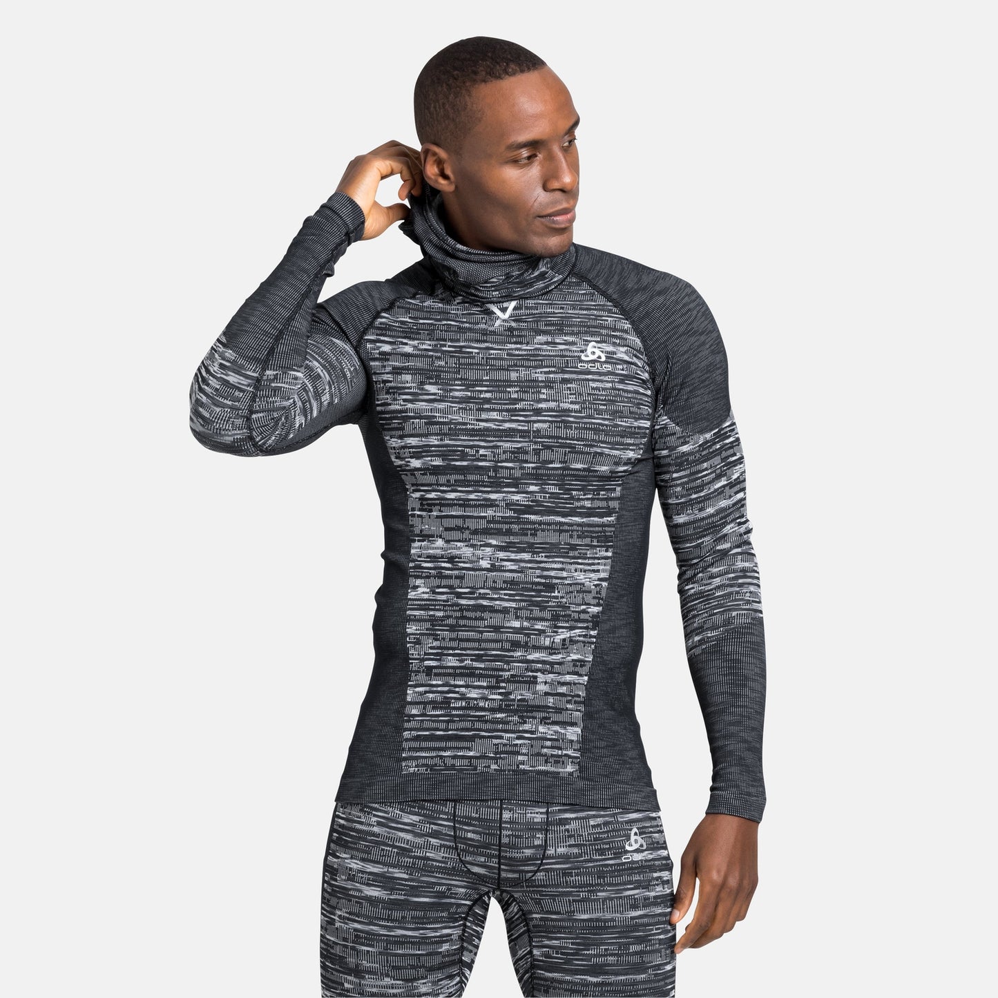 Odlo Men`s The Blackcomb ECO long sleeve base layer top with facemask - Black Space Dye