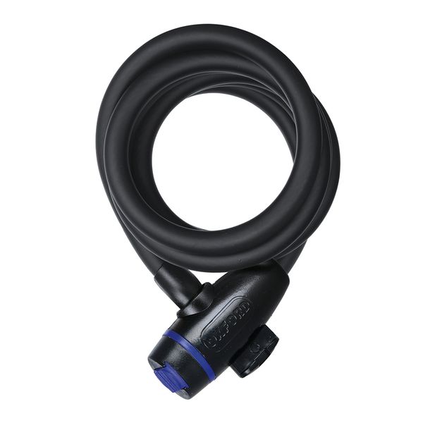 Oxford selbstaufrollendes Kabelschloss aus zugfestem Stahl, 12 mm x 1800 mm, rauchfarben