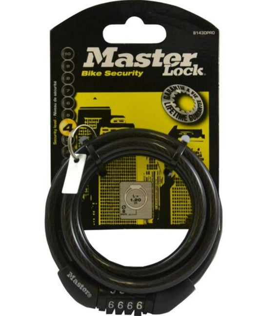 Master Lock Bike Security Cable - Combination 1.2 m Coiling Cable - 8143EURDPRO