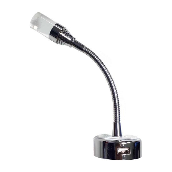 Silberner Flexi-Spotlight mit USB-Anschluss (12V / 1W / Warmweiß / IP20)