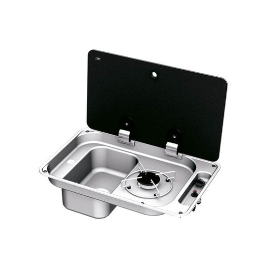 CAN 1 Burner Sink Combi Unit c/w Glass Lid & Piezo Ign (Left Handed)