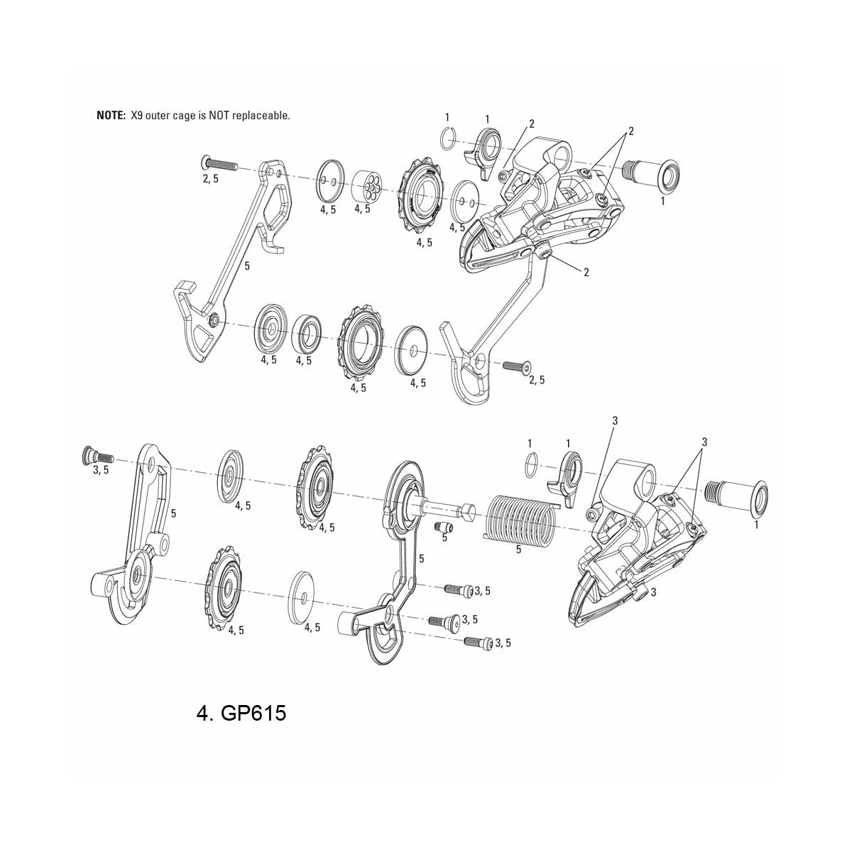 SRAM ERSATZTEIL – SCHALTWERK-ROLLEN-KIT 05–09 X9 (MITTLERER UND GROSSER KÄFIG)