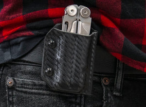 Étui Kydex Clip &amp; Carry : Leatherman Wave / Wave+ - Fibre de carbone noire