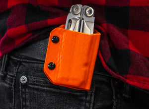 Étui Kydex Clip &amp; Carry : Leatherman Wave / Wave+ - Fibre de carbone orange