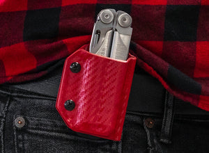 Étui Kydex Clip &amp; Carry : Leatherman Wave / Wave+ - Fibre de carbone rouge