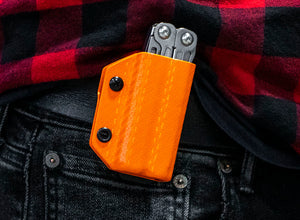 Gaine Kydex Clip &amp; Carry : Leatherman Wingman / Sidekick / Rebar / Rev - Fibre de carbone orange