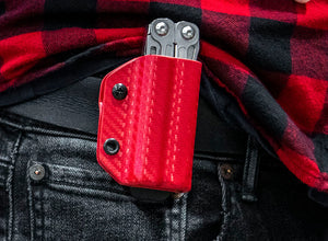 Gaine Kydex Clip &amp; Carry : Leatherman Wingman / Sidekick / Rebar / Rev - Fibre de carbone rouge