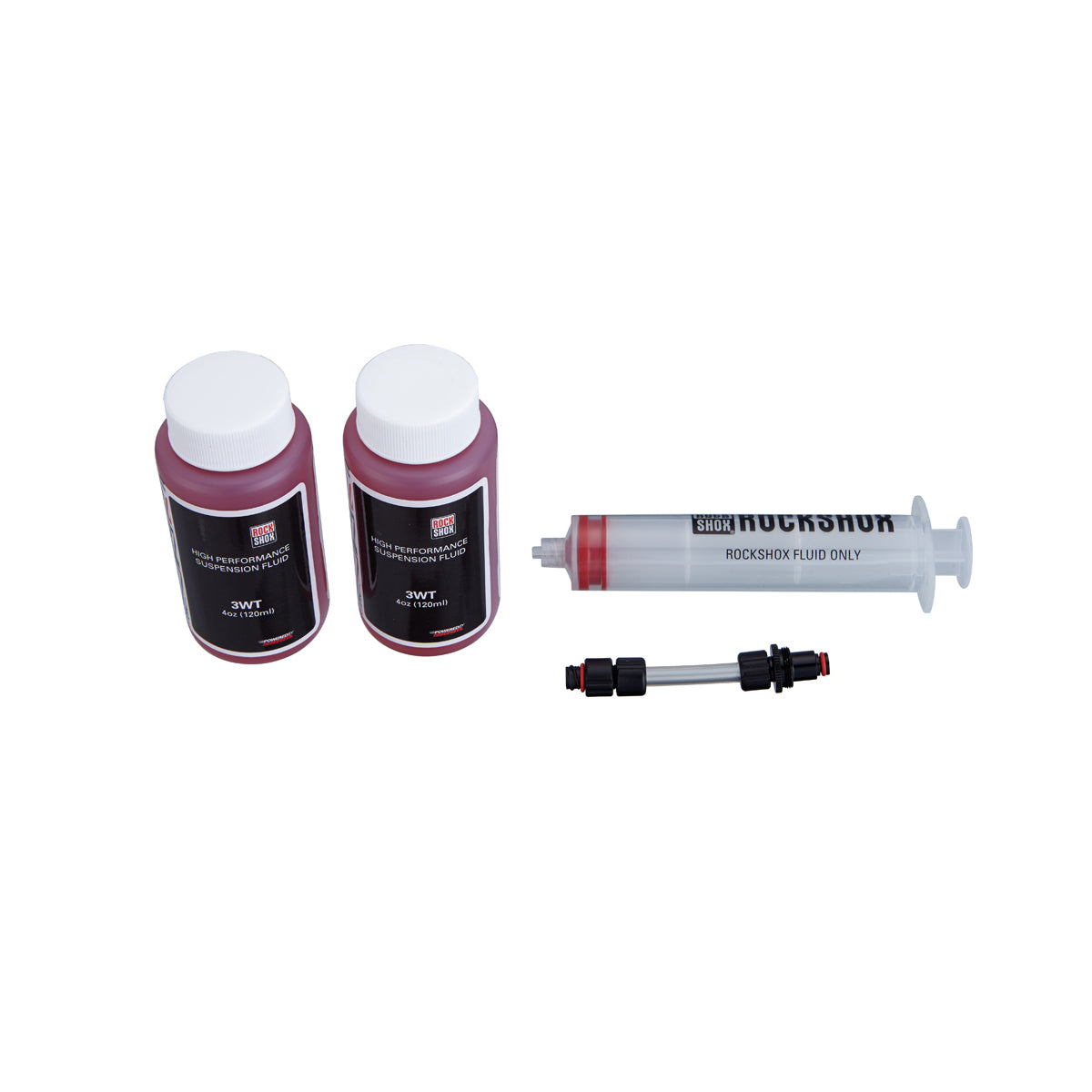 ROCKSHOX CHARGER DAMPER STANDARD BLEED KIT (INCLUDES 1 SYRINGE, CHARGER BLEED FITTING & 2X 120ML 3WT FORK OIL)