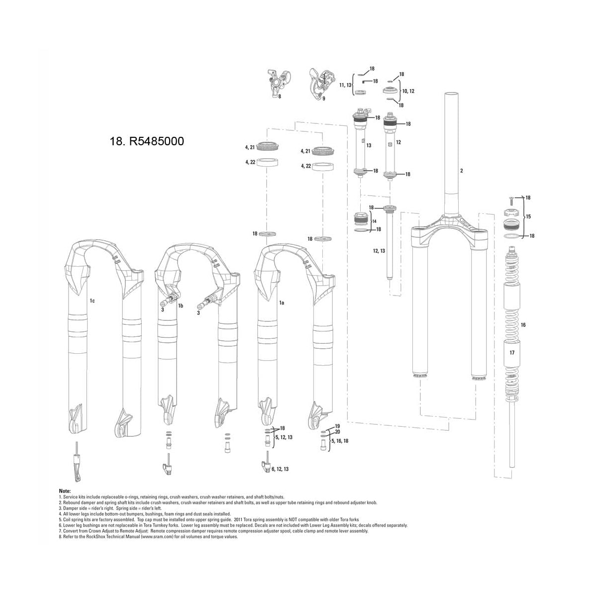 ROCKSHOX SPARE - FRONT SUSPENSION SERVICE KIT - TORA TK/XC32/RECON SILVER B1