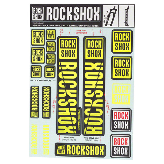 ROCKSHOX SPARE - FRONT SUSPENSION DECAL KIT 30/32MM NE01 YELLOW MY18 - SID/REBA/REVELATION(PRE 2018)/SEKTOR/RECON/XC32/30G/30S/XC30