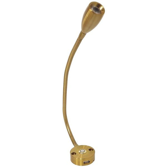 Long Neck Brass LED Reading Light (Warm White / Touch Dimmable / USB)