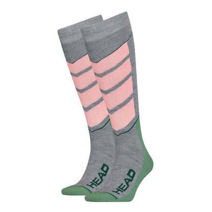 HEAD V-Shaped Ski Socks - 2-Pack Mixed (Green/Pink/Grey)