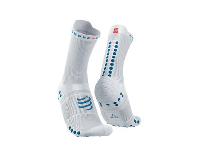 Compressport Pro Racing Socks V4.0 Run High - White/Fjord Blue