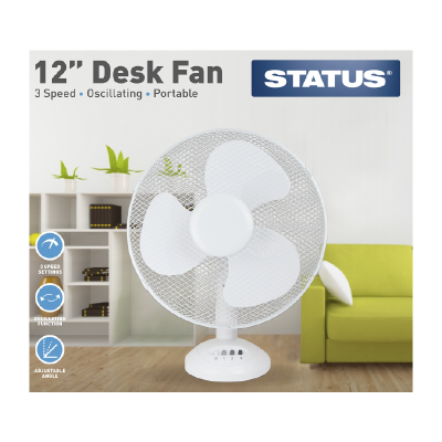 Status 12" White Desk Fan