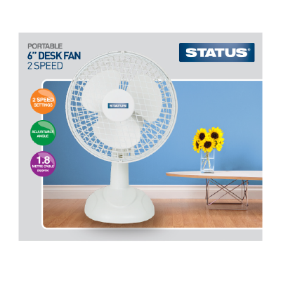 Status 6" White Desk Fan
