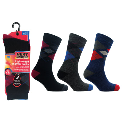 Mens lightweight thermal insulated argyle socks (assorted colours)